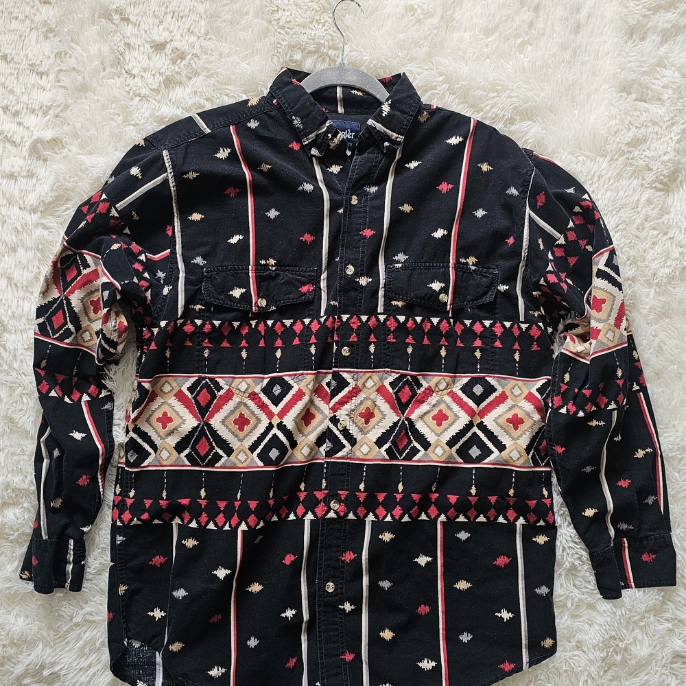 Vintage Wrangler Mens Cowboy Brush Popper Button Front Shirt Western Size Large
